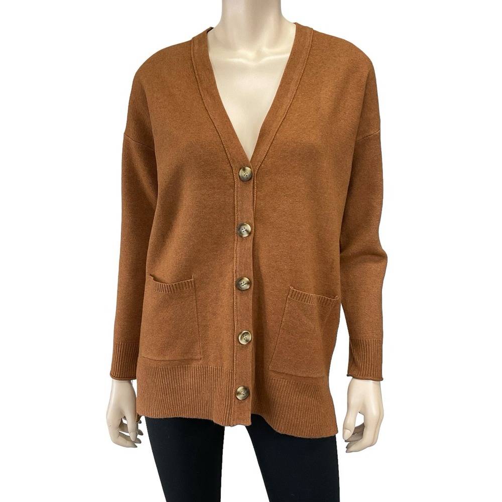 Be Cool Cardigan Women S/M Tan Brown Button Long Sleeve V-Neck Knit NWOT